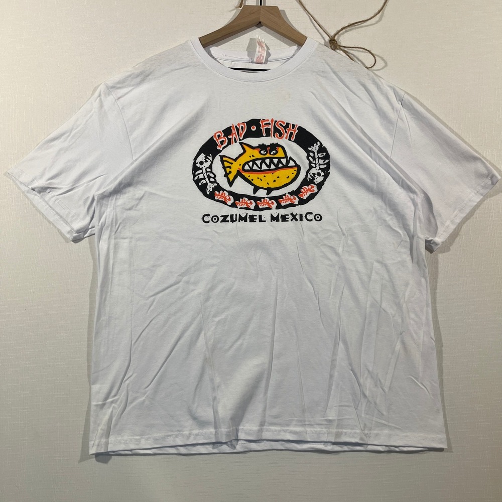 Cozumel Mexico Bad Fish T Shirt Euro Cotton XL Mens White Short Sleeve‎ Graphic